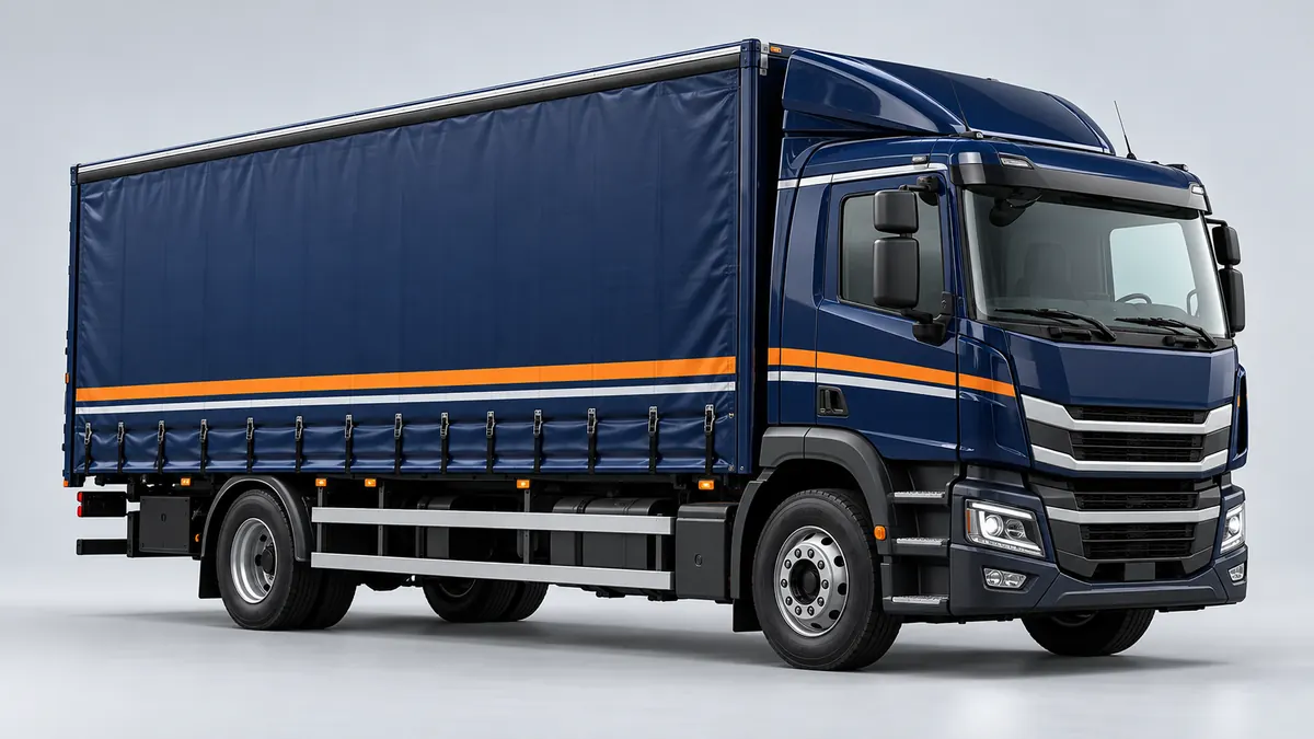 Navy curtainside rigid lorry